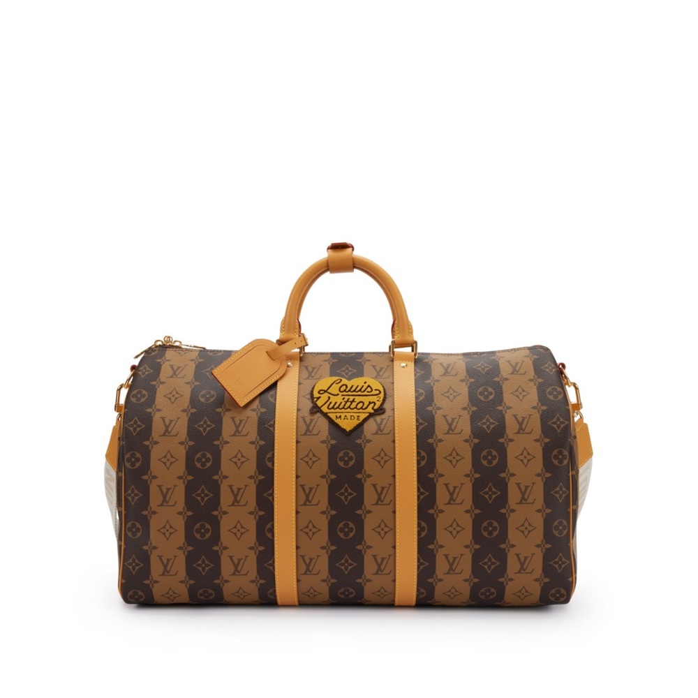 Louis Vuitton Tan and Brown Striped Duffel Bag